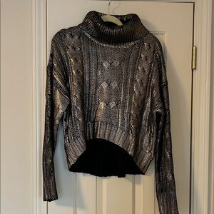 Allison Metallic Black Cable Knit Turtleneck Sweater